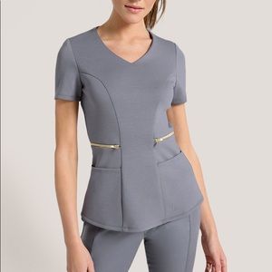 Jaanuu Graphite Zipper Waist Scrub Top